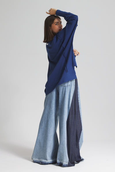 Oversize Patchwork Top In Blue