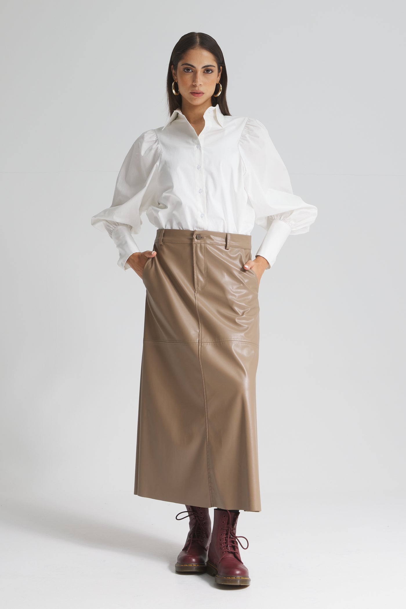 Midi Leather Skirt In Coffee