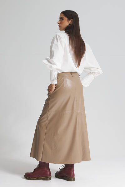 Midi Leather Skirt In Coffee