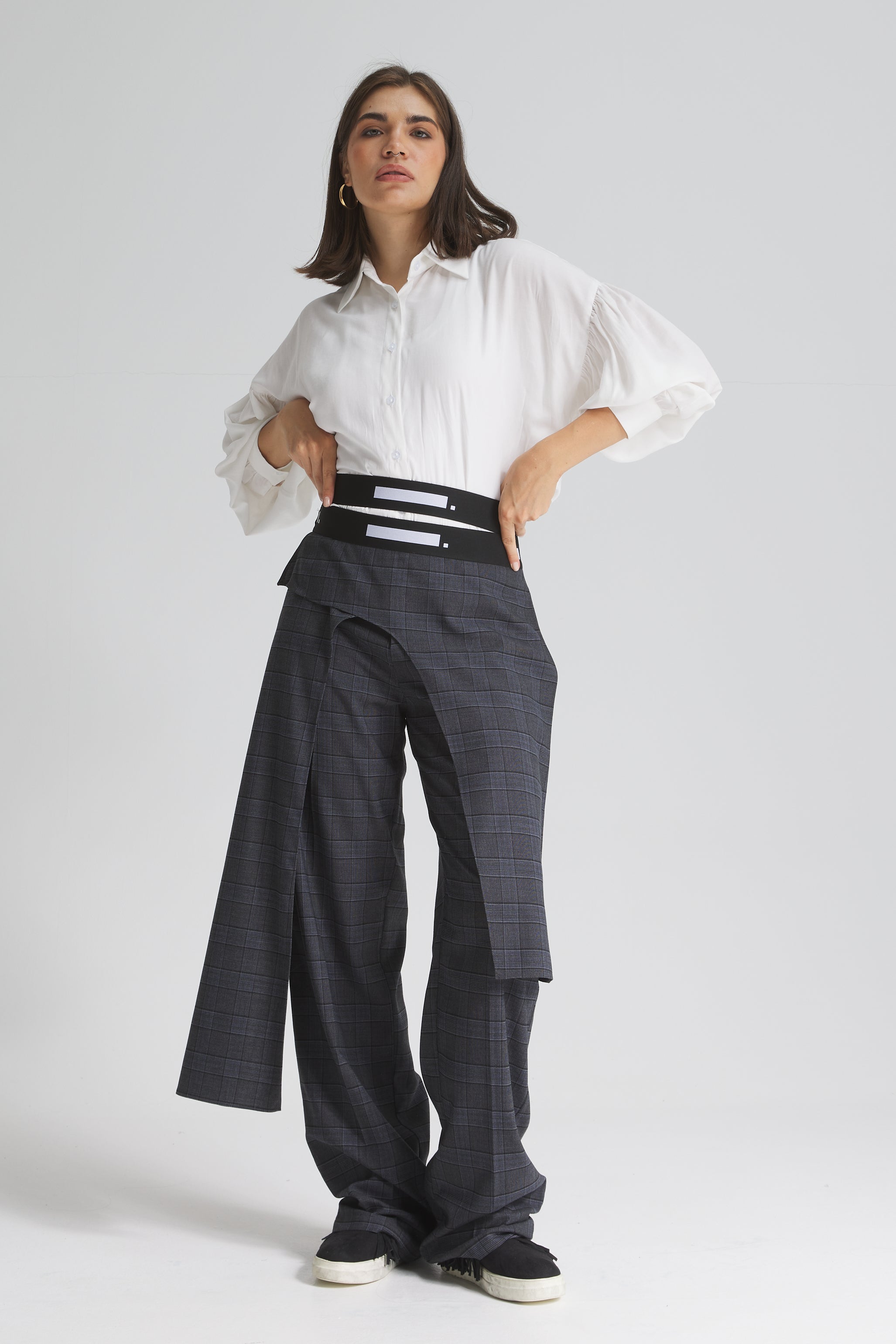 Grey Extra Fabric Double Elastic Waist Pants