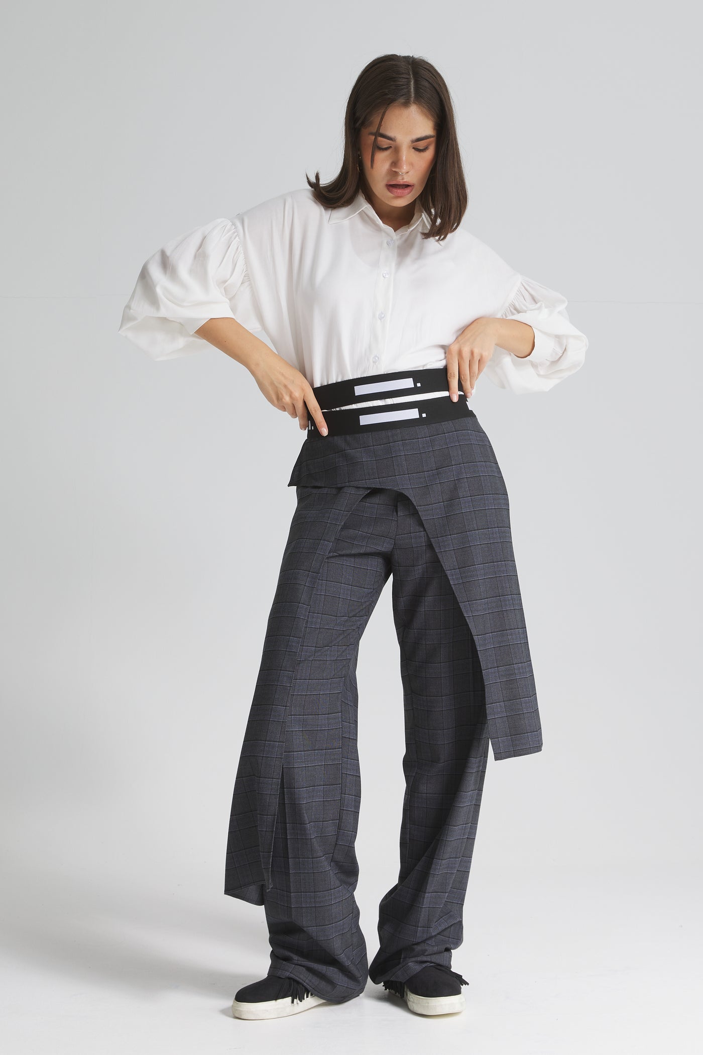 Grey Extra Fabric Double Elastic Waist Pants