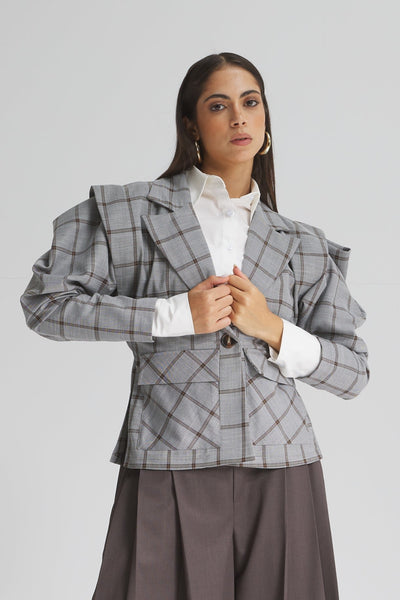 Structured Shoulders Blazer In Grey