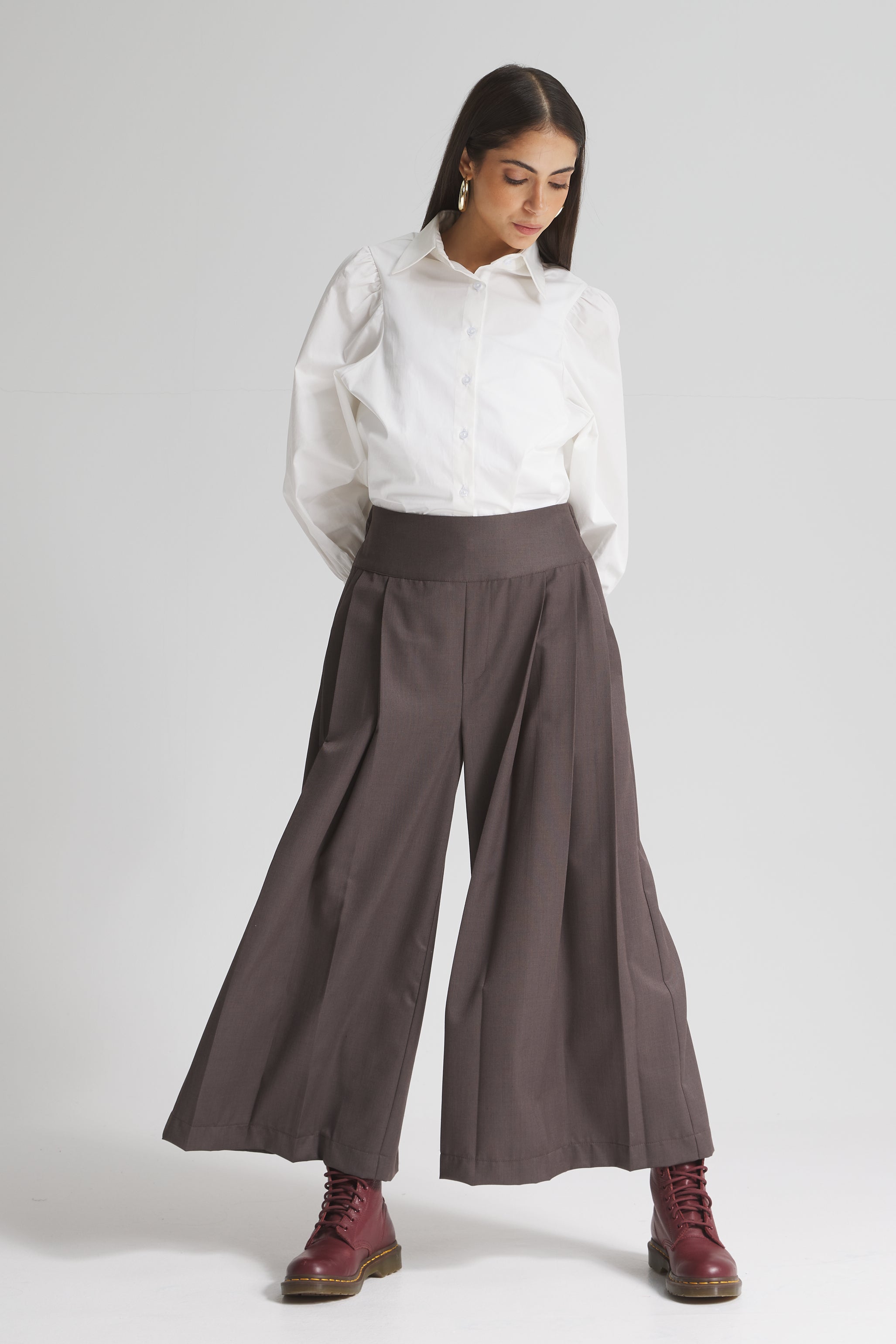 Extra Wide Leg Cropped Brown Pants