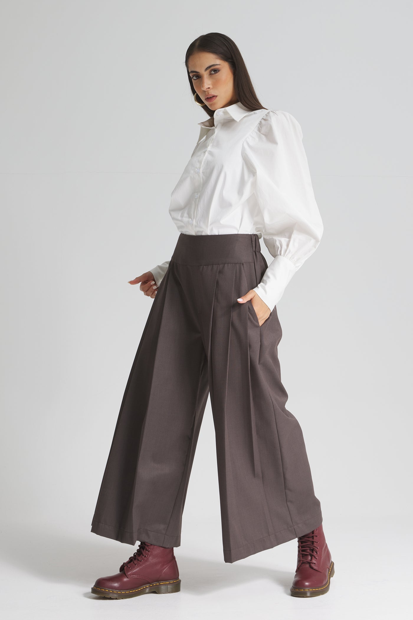 Extra Wide Leg Cropped Brown Pants