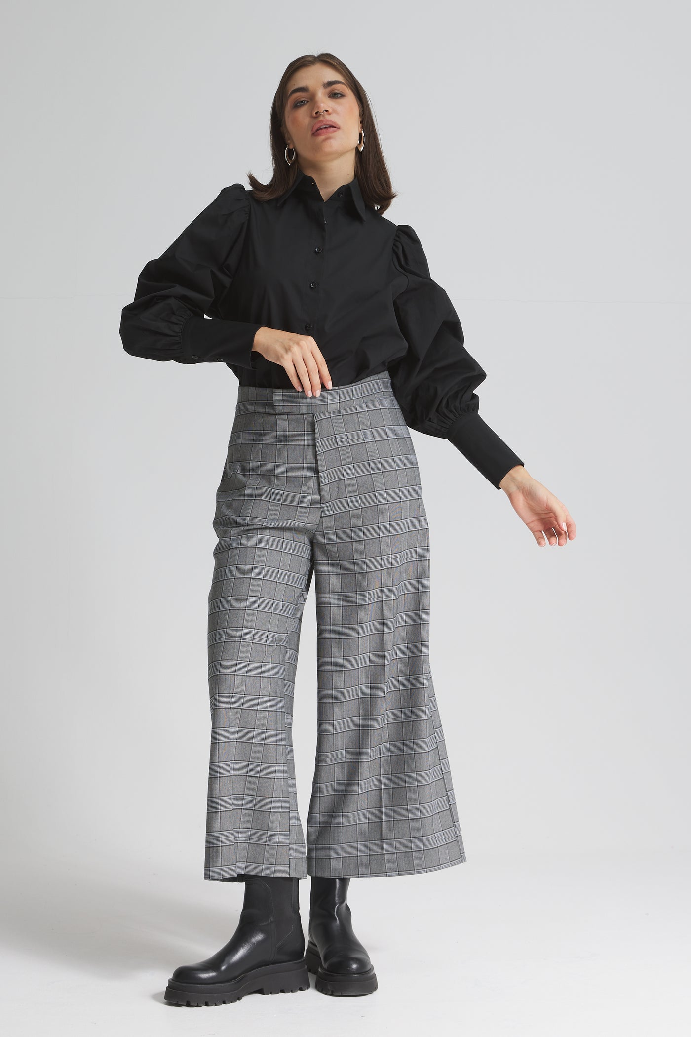 Checker Cropped Wide Leg Pants