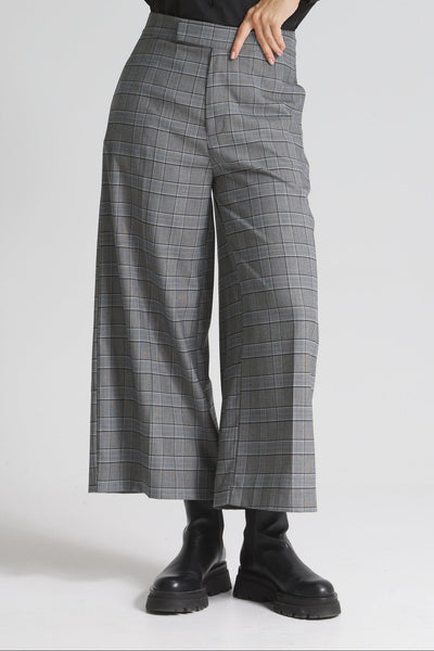 Checker Cropped Wide Leg Pants