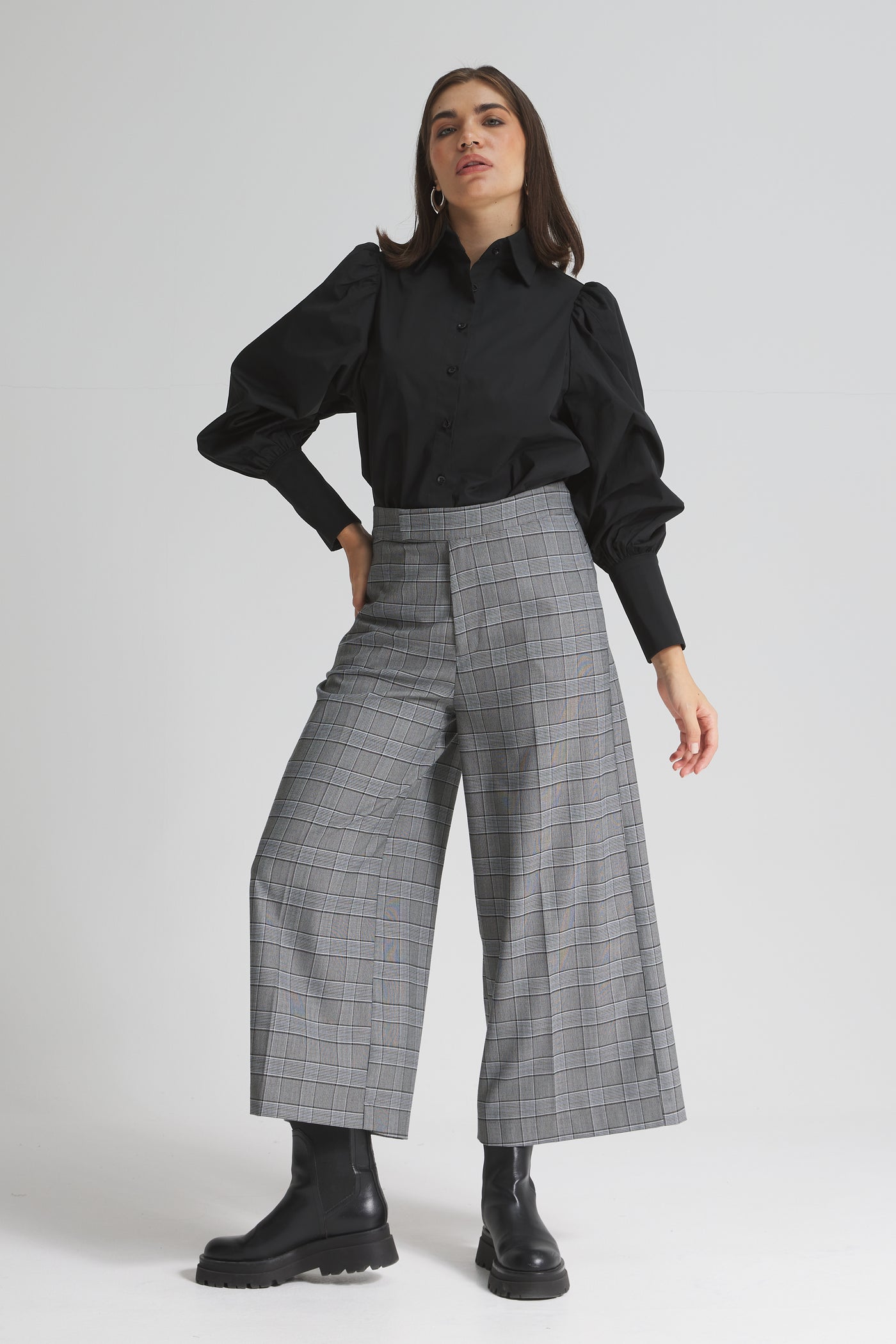 Checker Cropped Wide Leg Pants