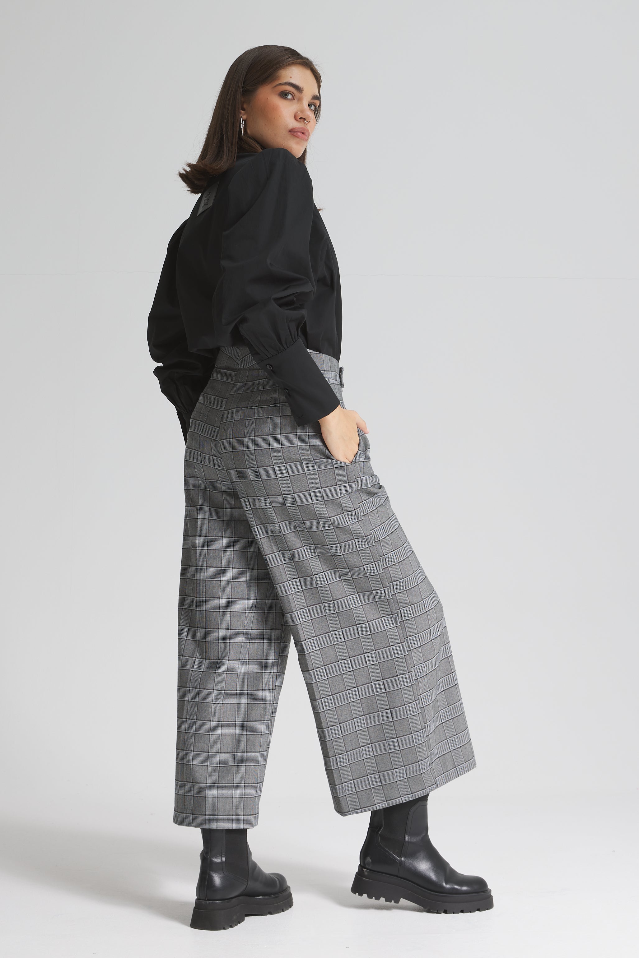 Checker Cropped Wide Leg Pants