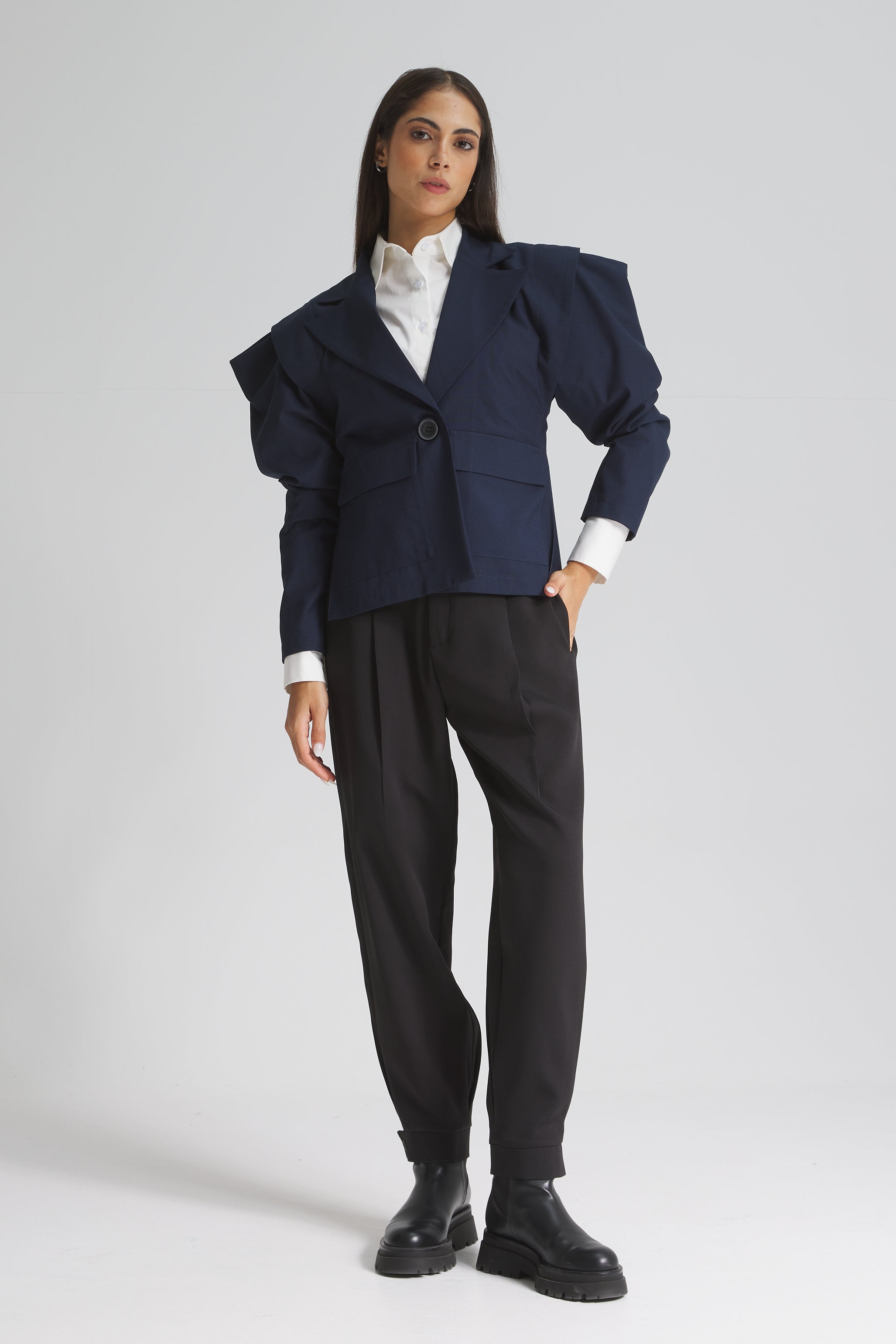 Structured Shoulders Blazer In Navy