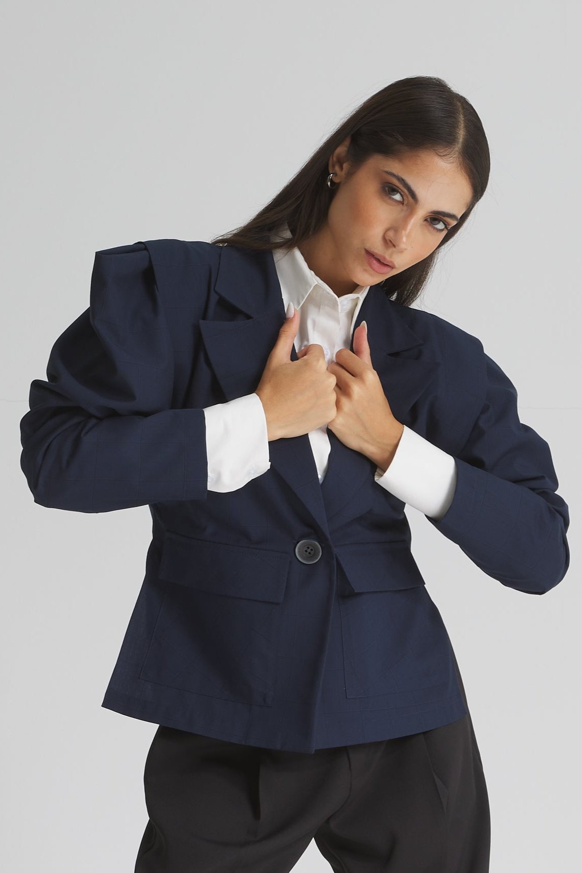 Structured Shoulders Blazer In Navy