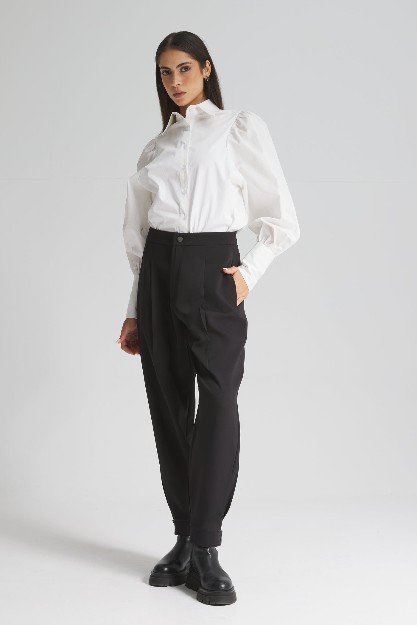 Black Classic Pants With Buttons Leg Cuffs