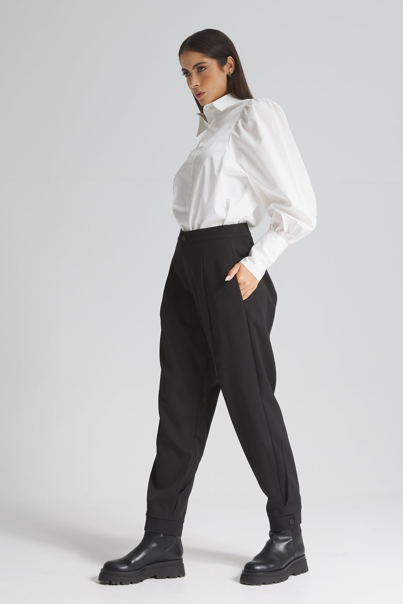 Black Classic Pants With Buttons Leg Cuffs