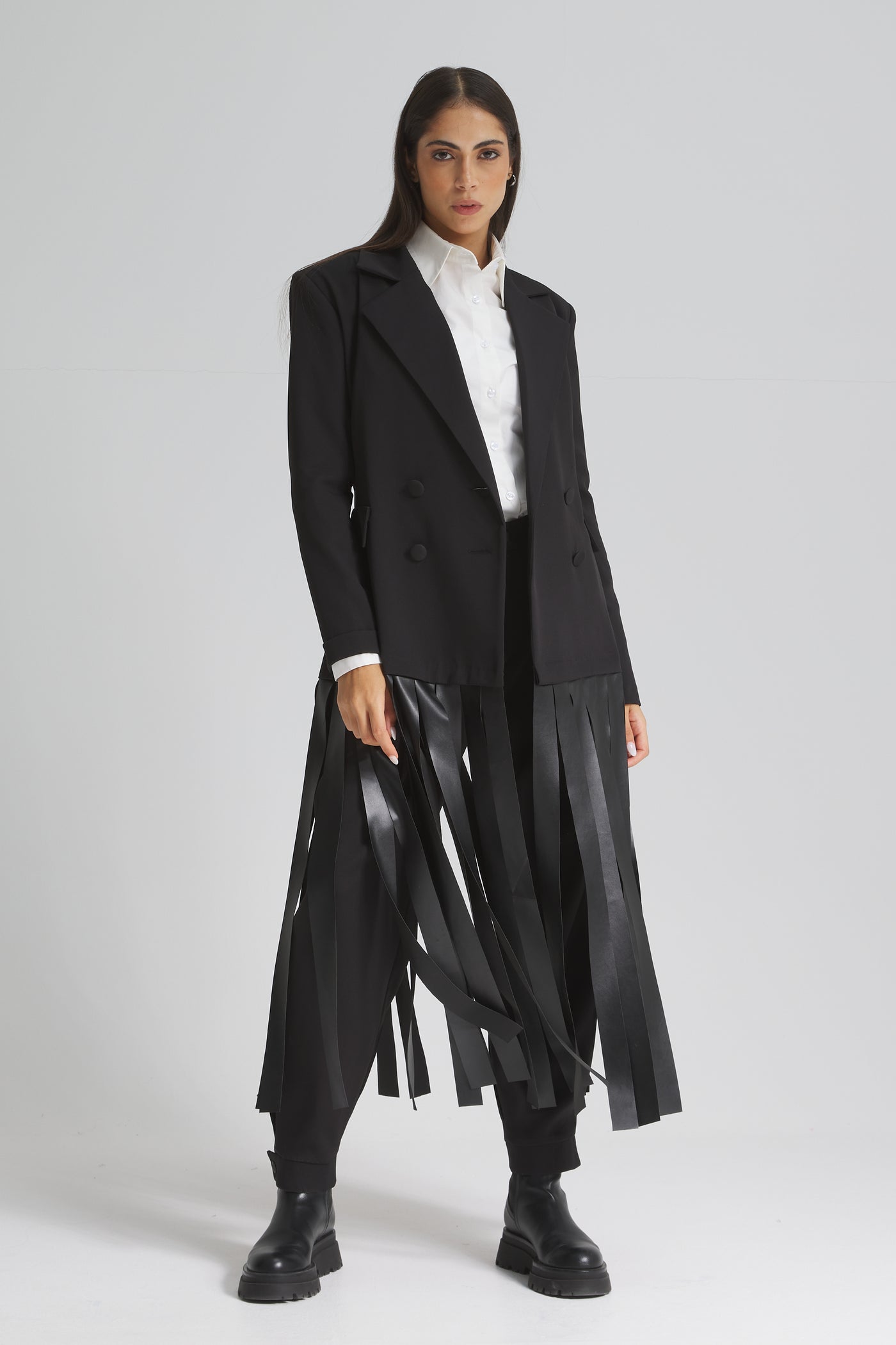 Fitted Blazer With Leather Fringes Bottom