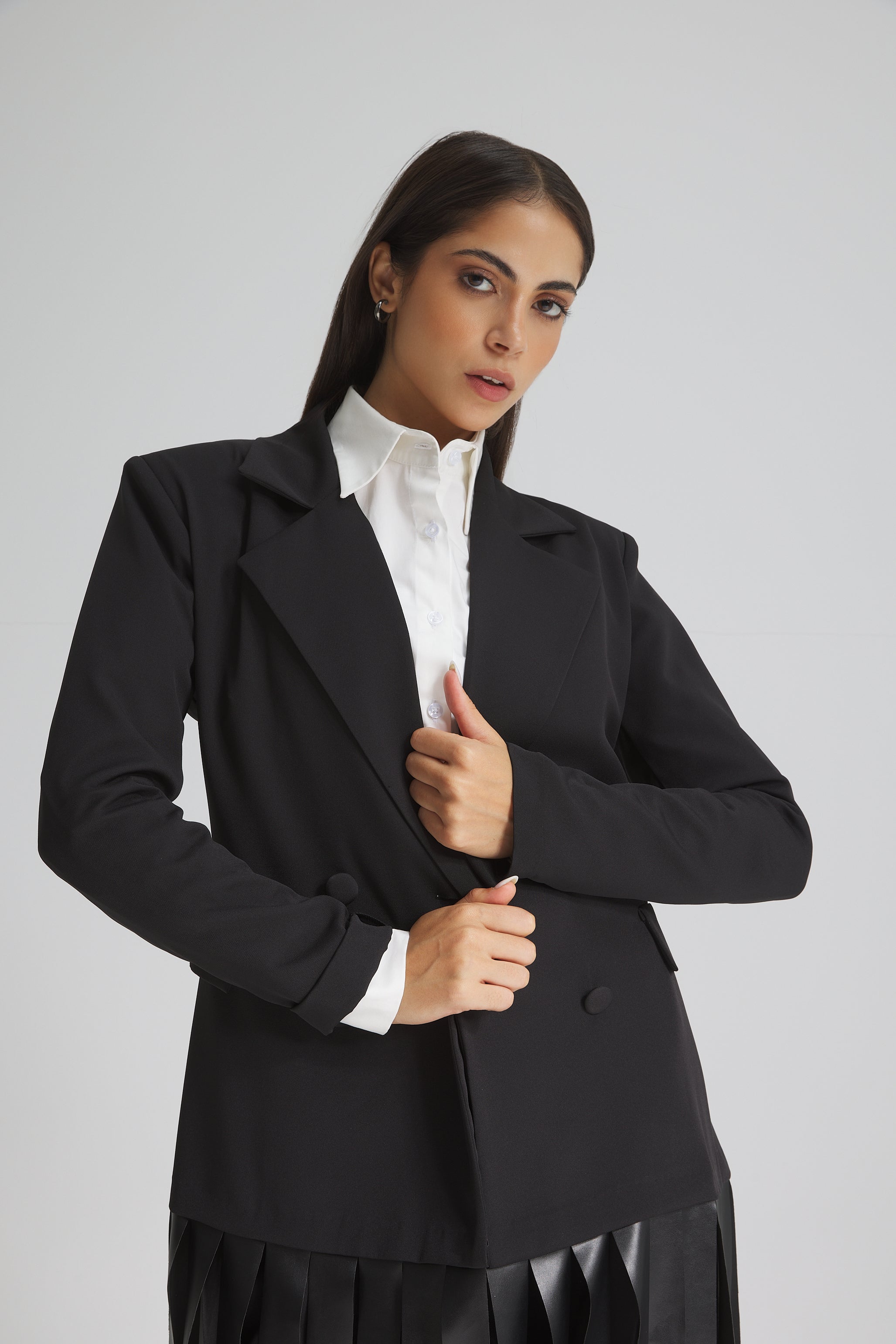 Fitted Blazer With Leather Fringes Bottom