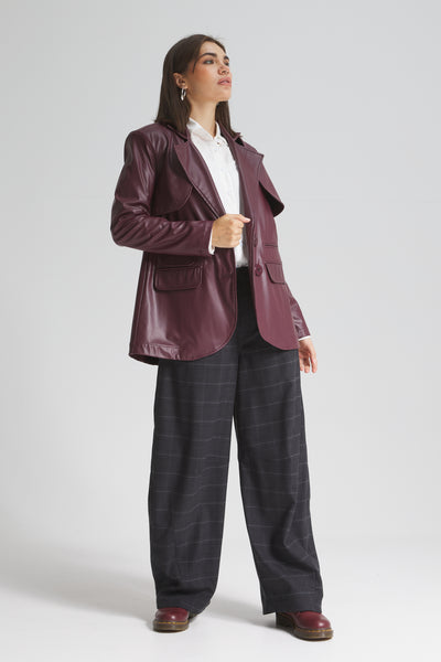 Leather Double Layer Burgundy Blazer