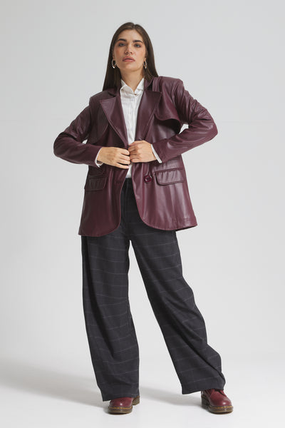 Leather Double Layer Burgundy Blazer