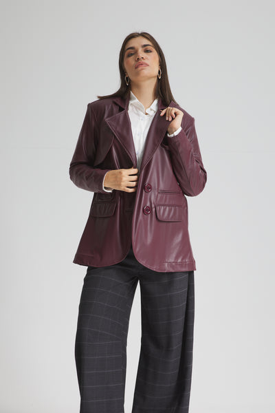 Leather Double Layer Burgundy Blazer