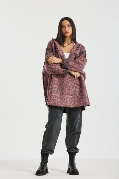 Oversize V Neck Pullover in Pink
