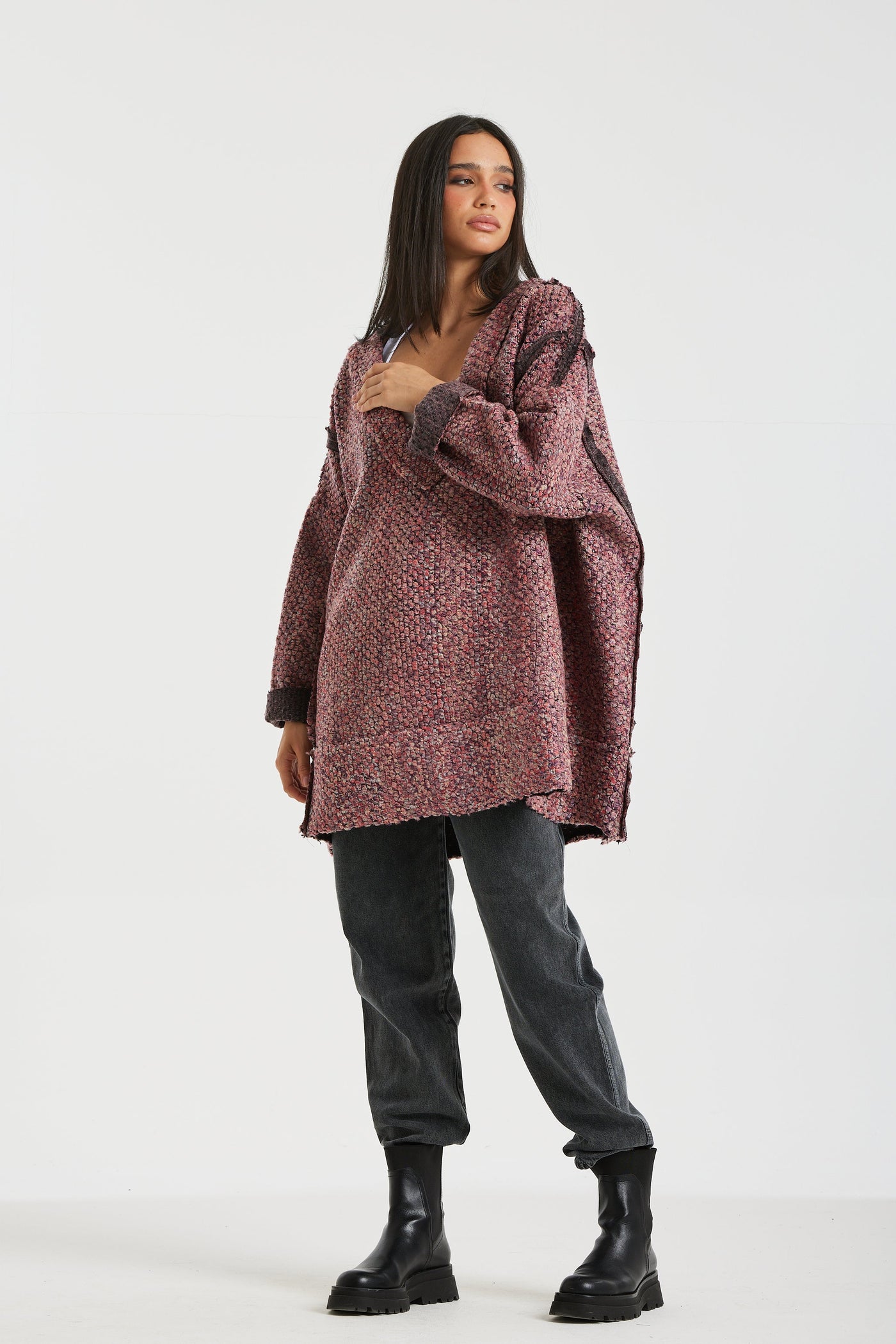 Oversize V Neck Pullover in Pink
