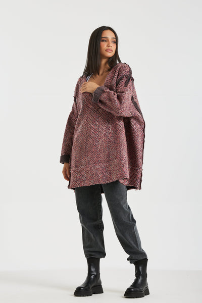 Oversize V Neck Pullover in Pink