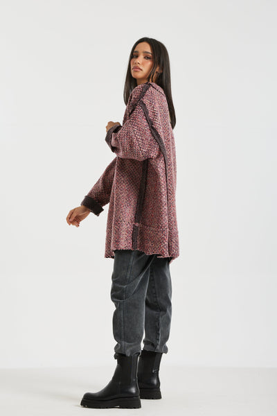 Oversize V Neck Pullover in Pink