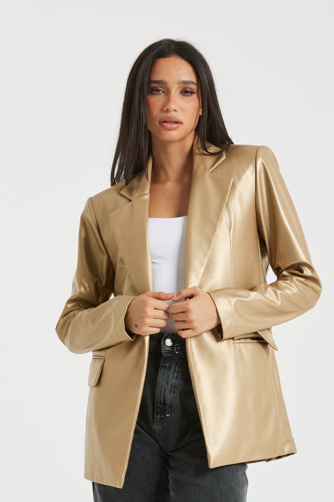 Gold Leather Blazer