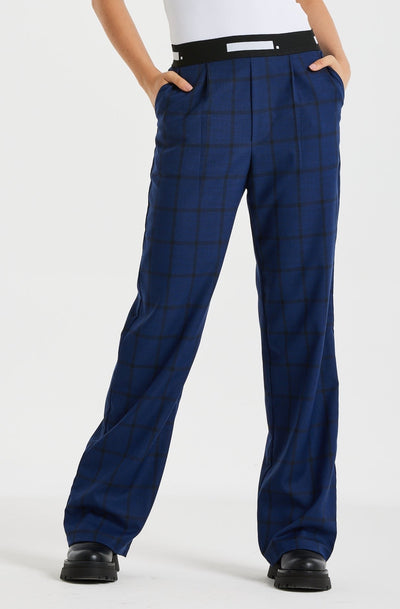 Logo Elastic Waist Suit Pants In Navy