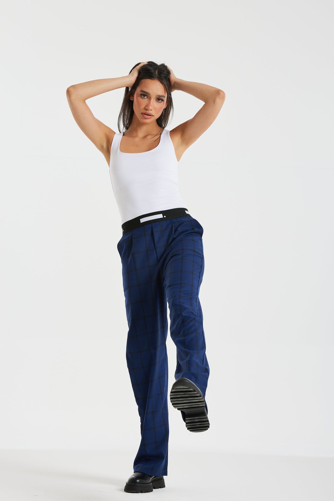 Logo Elastic Waist Suit Pants In Navy