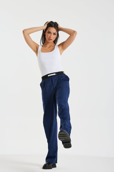 Logo Elastic Waist Suit Pants In Navy