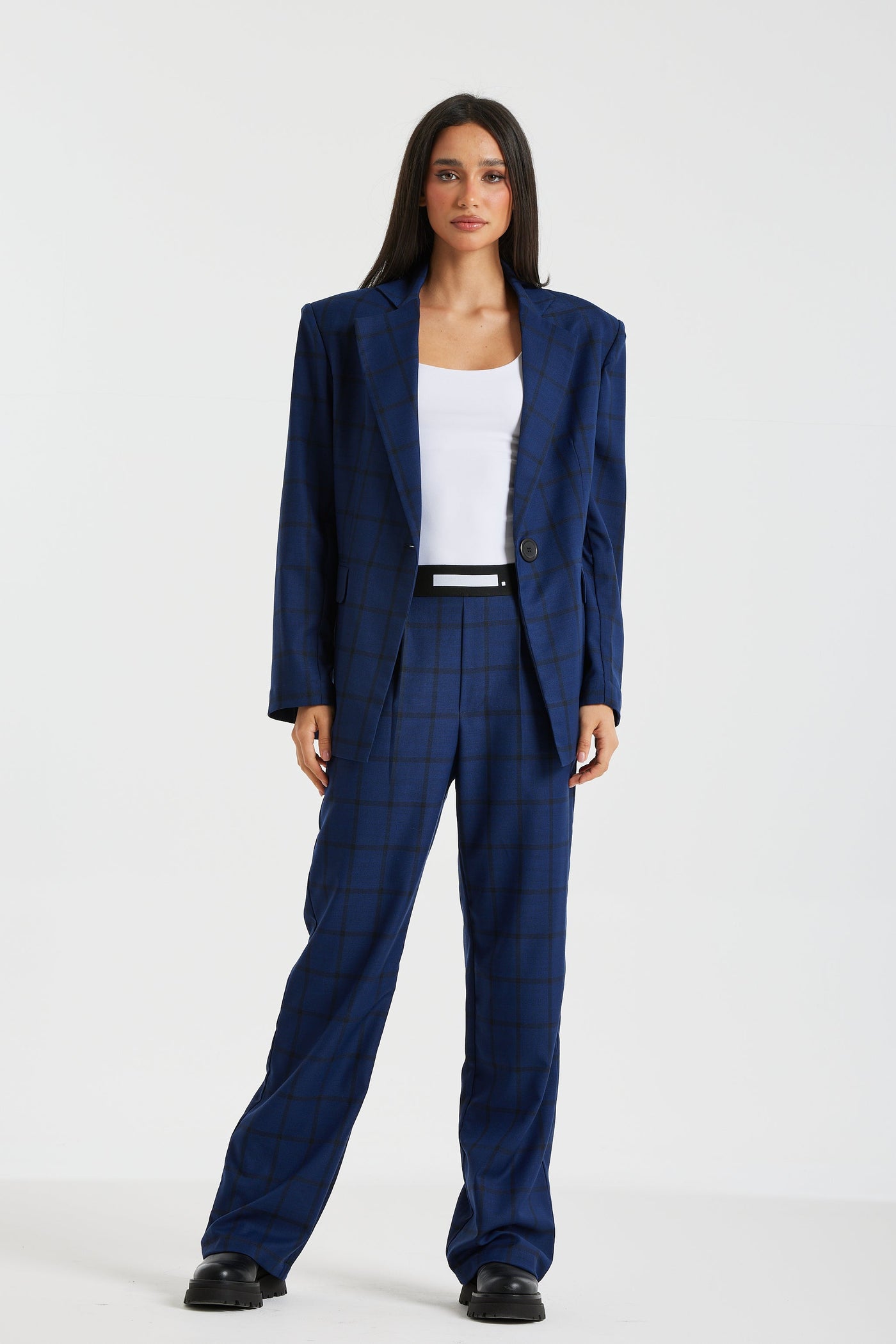 Logo Elastic Waist Suit Pants In Navy