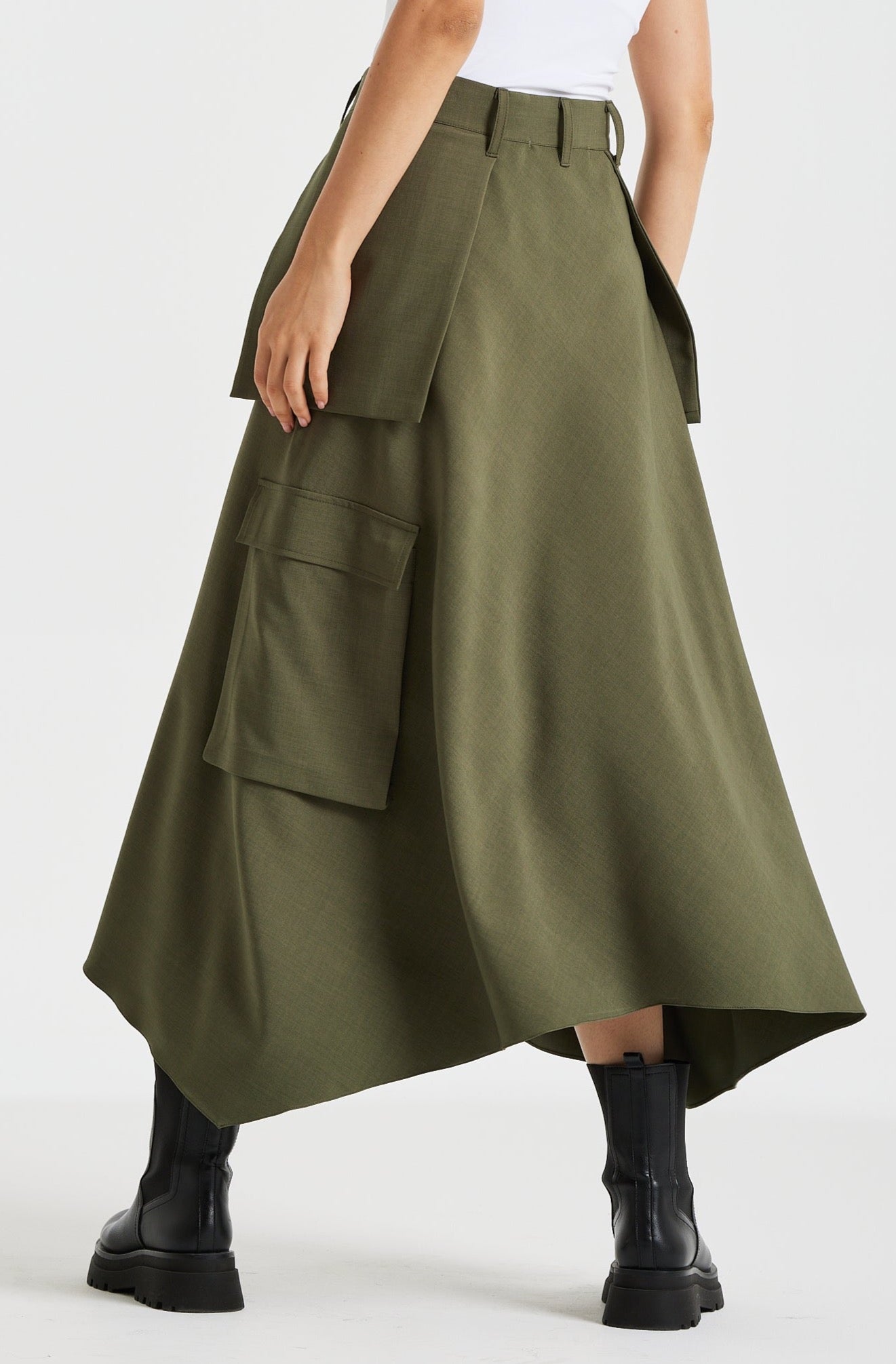 Cargo Midi Skirt In Olive
