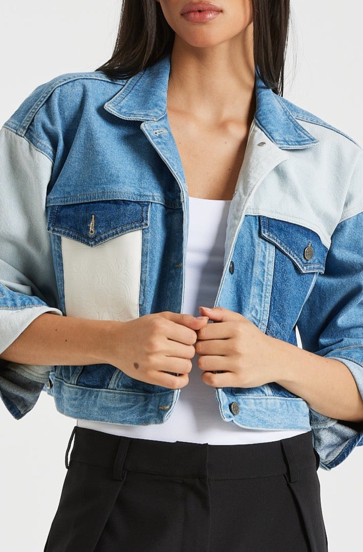 Two Tone Cropped Denim Jacket