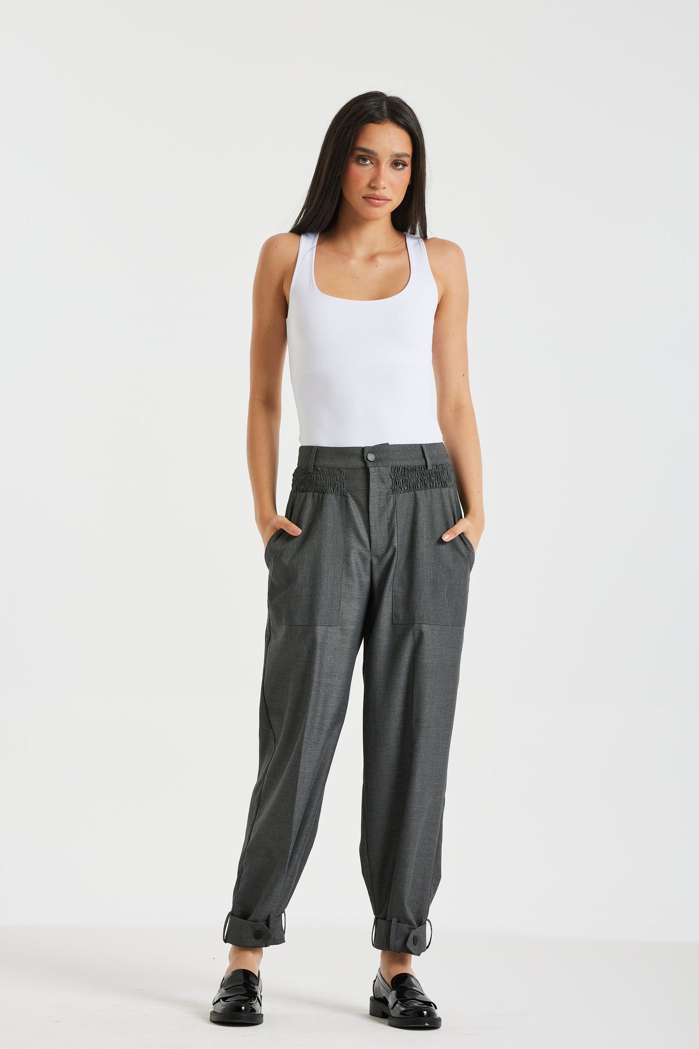 Belted Bottom Legs Suit Pants