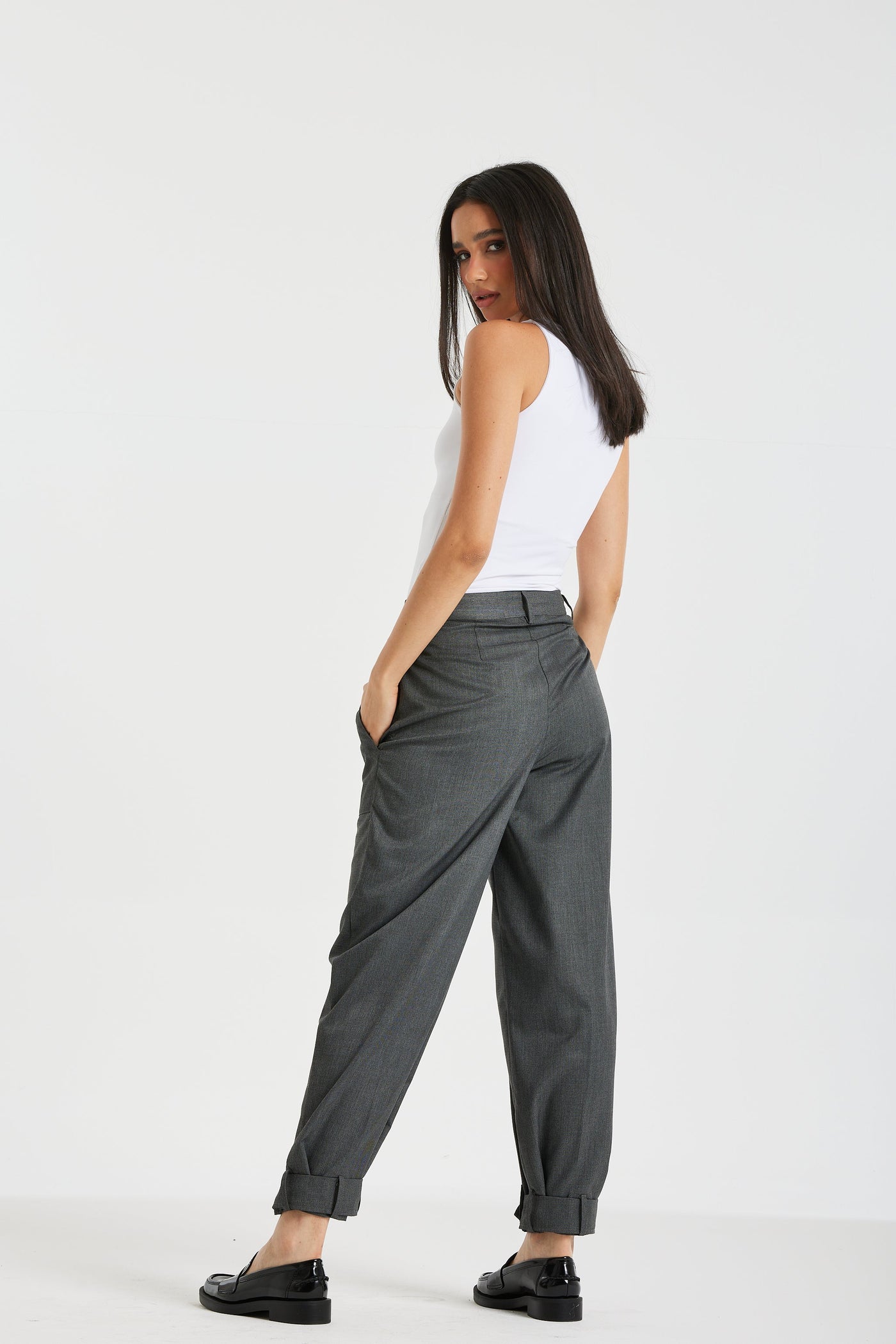 Belted Bottom Legs Suit Pants