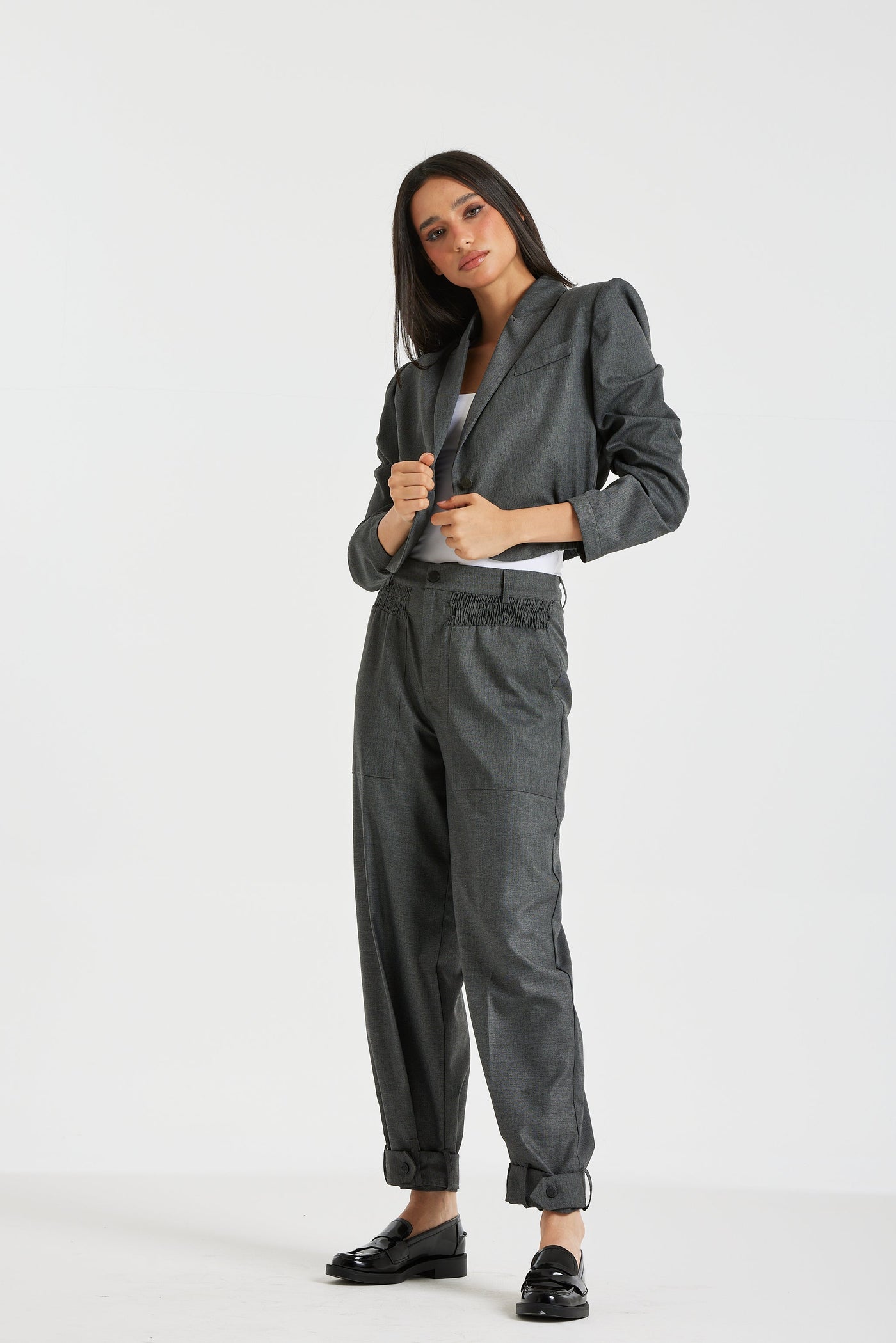 Belted Bottom Legs Suit Pants