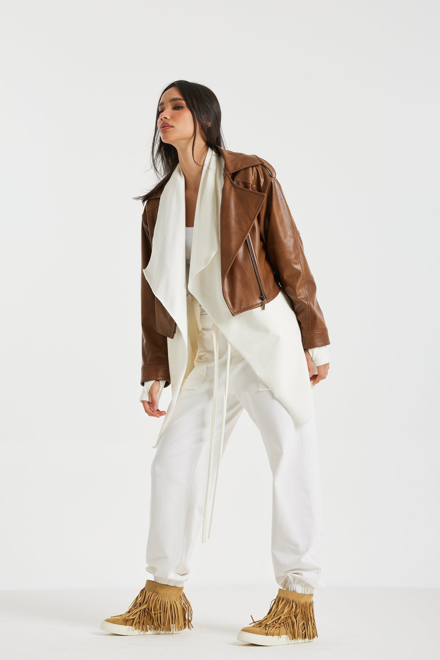 Oversize Biker Camel Leather Jacket