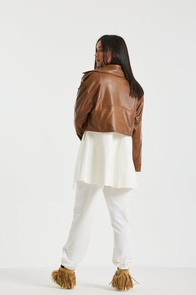 Oversize Biker Camel Leather Jacket