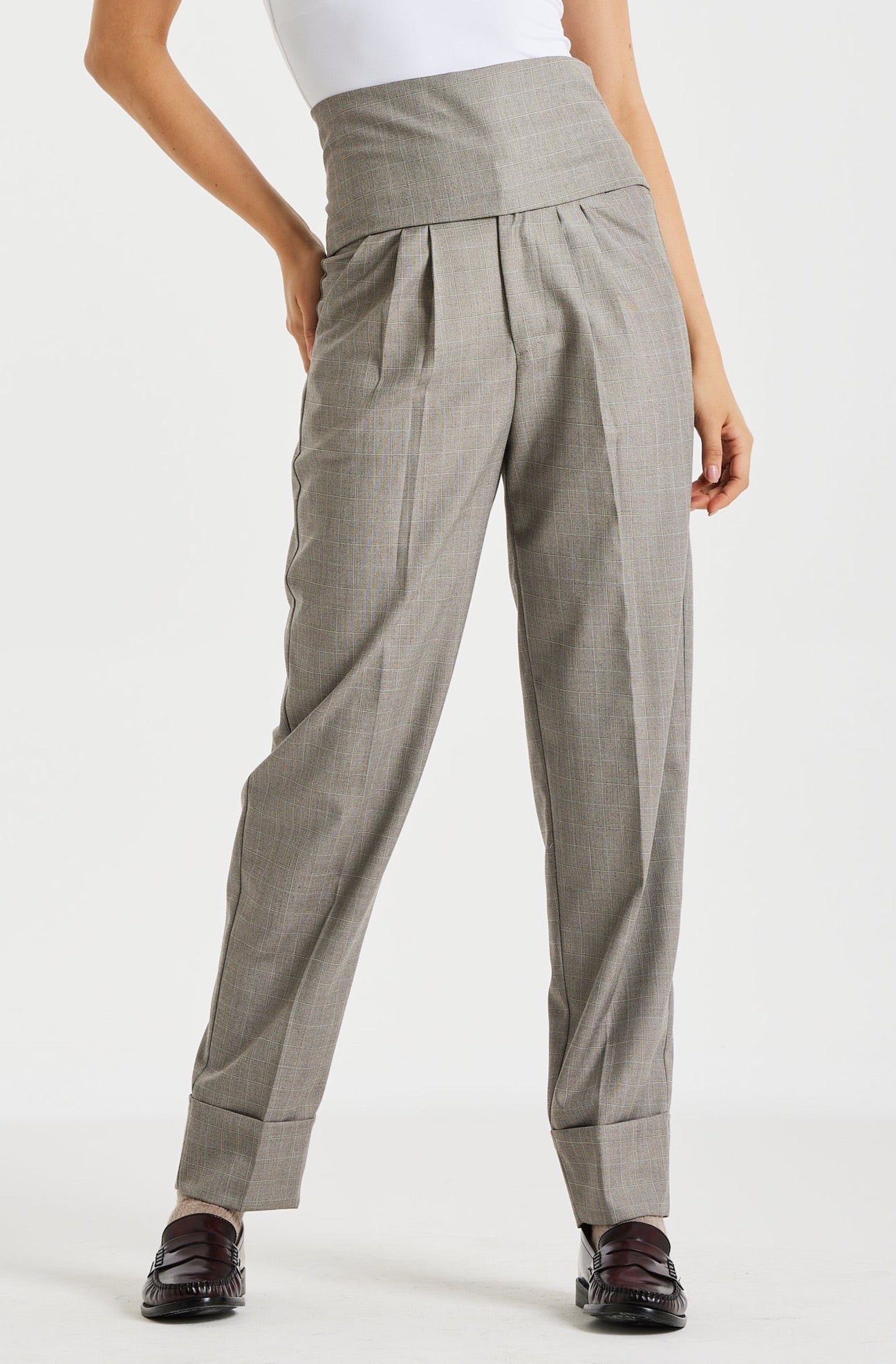 Classical Wide Belt Checker Pants