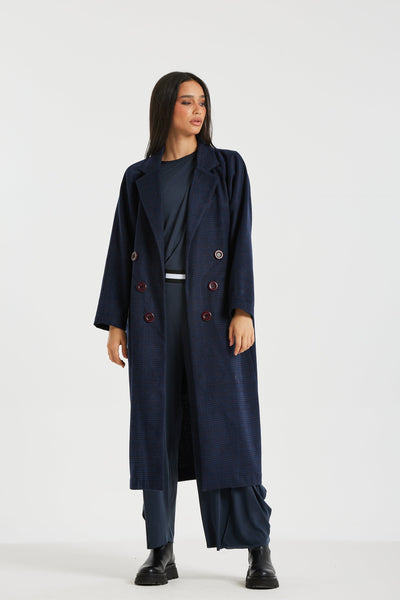 Oversize Checker Navy Coat