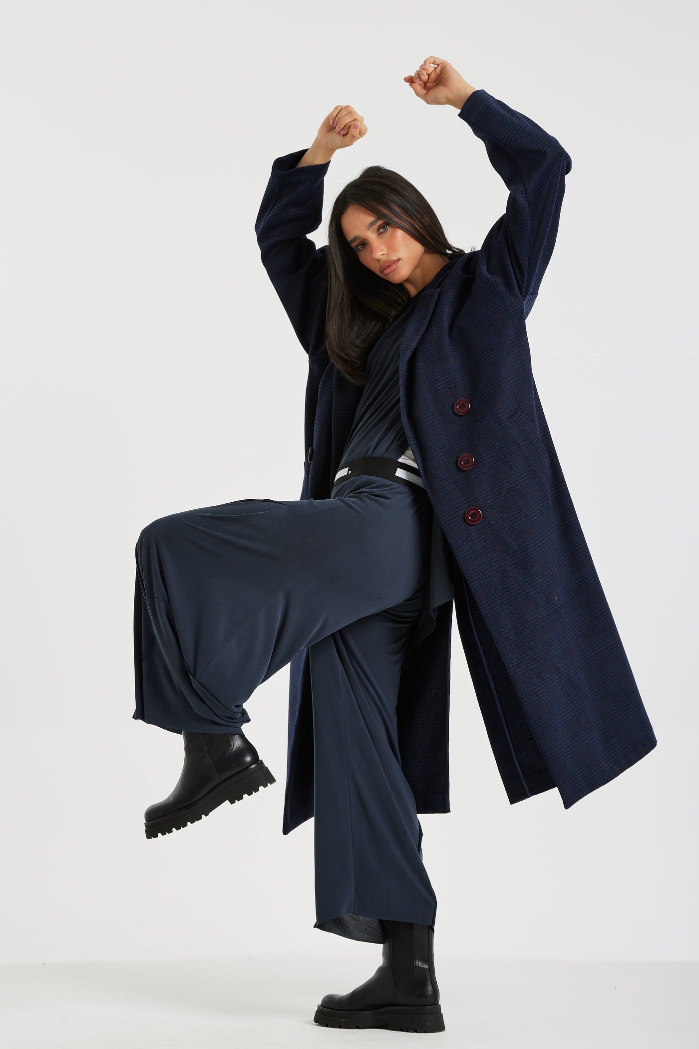 Oversize Checker Navy Coat