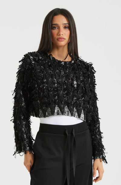 Black fringes cropped top