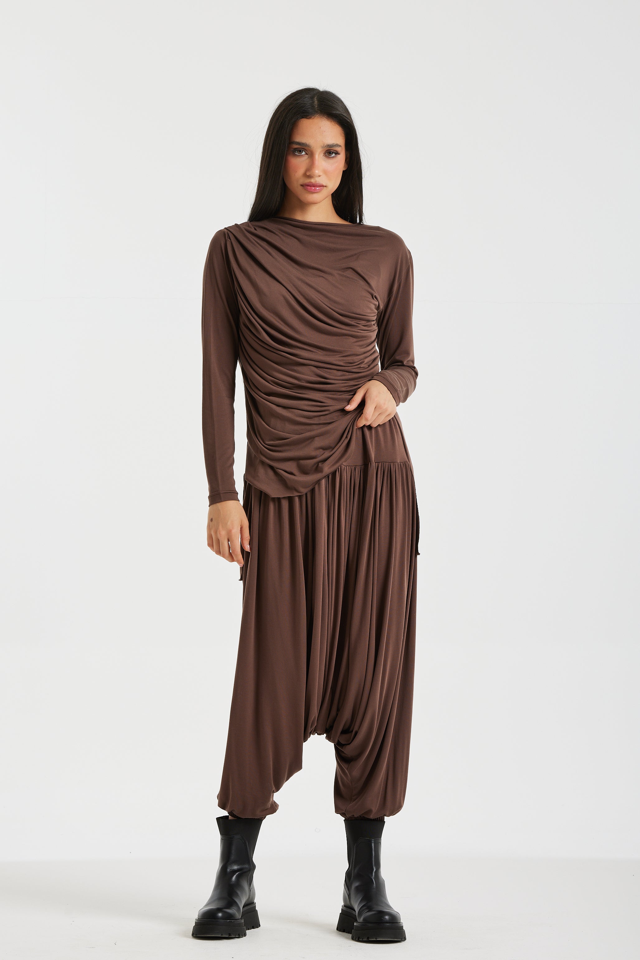 Front Draped Top In Brown