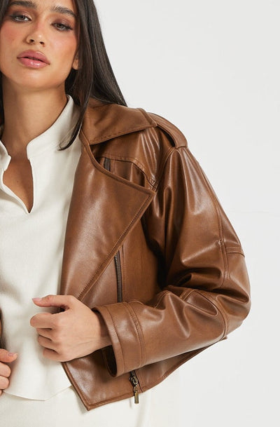 Oversize Biker Camel Leather Jacket