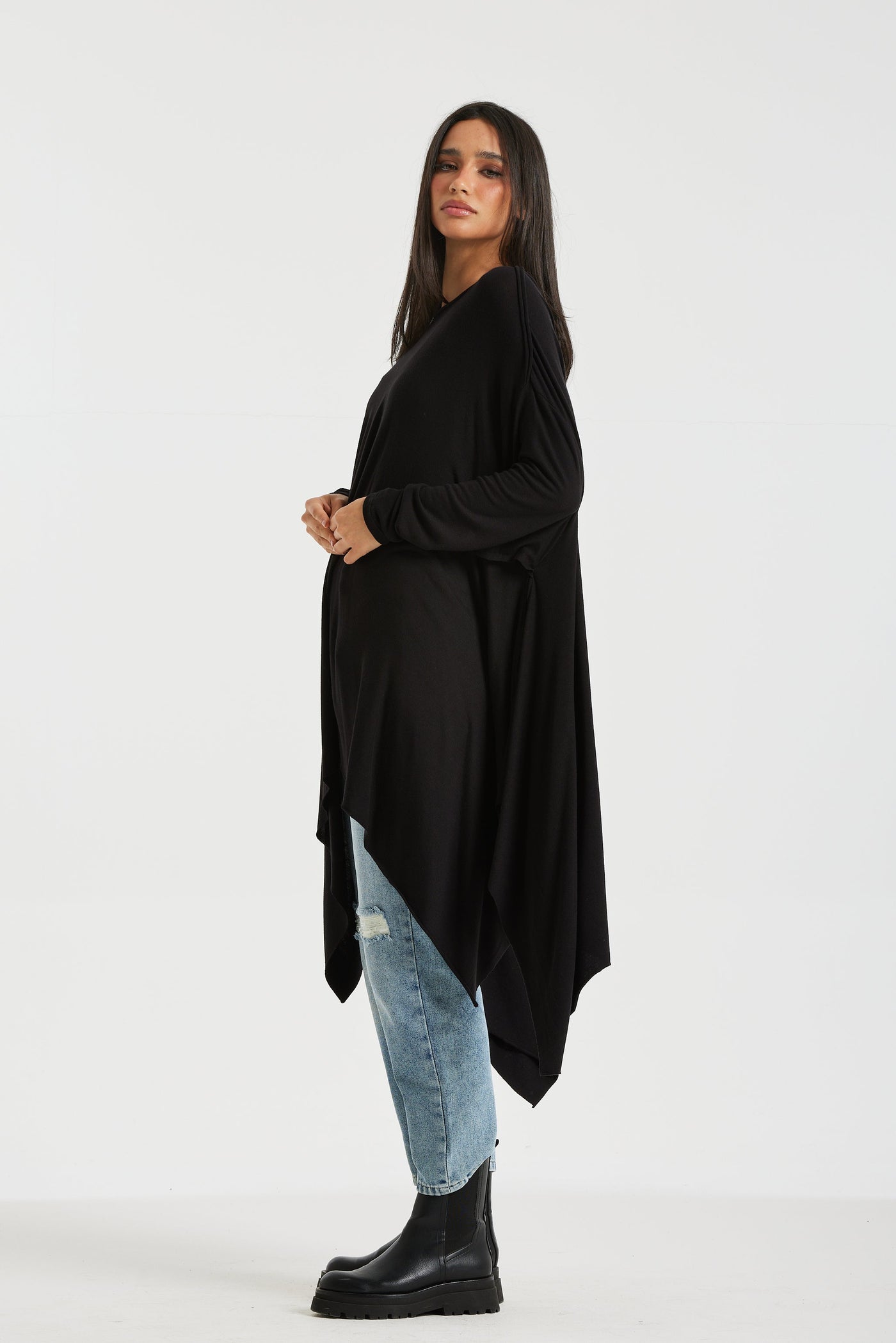 Asymmetrical Long Top In Black