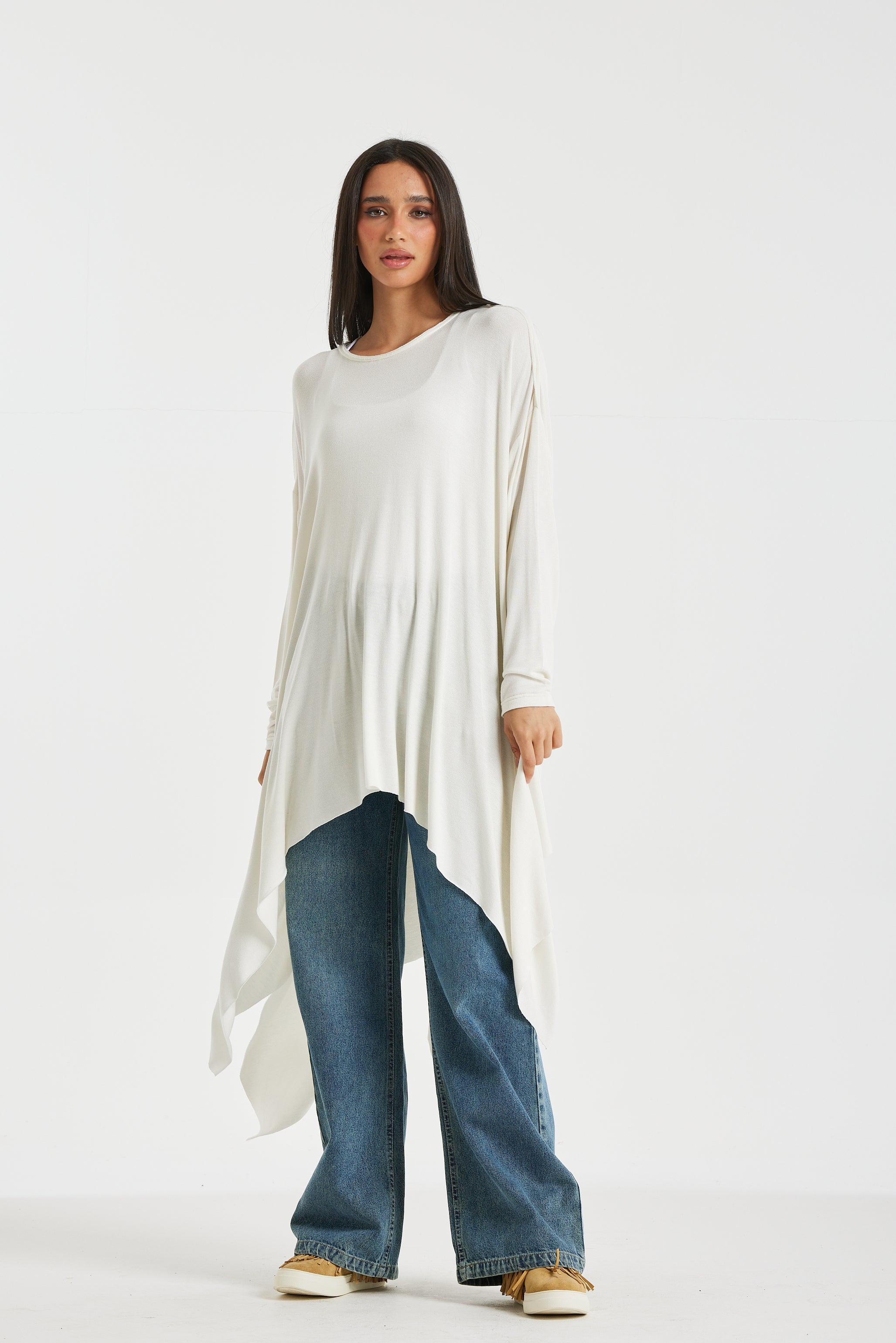 Asymmetrical Long Top In Off White