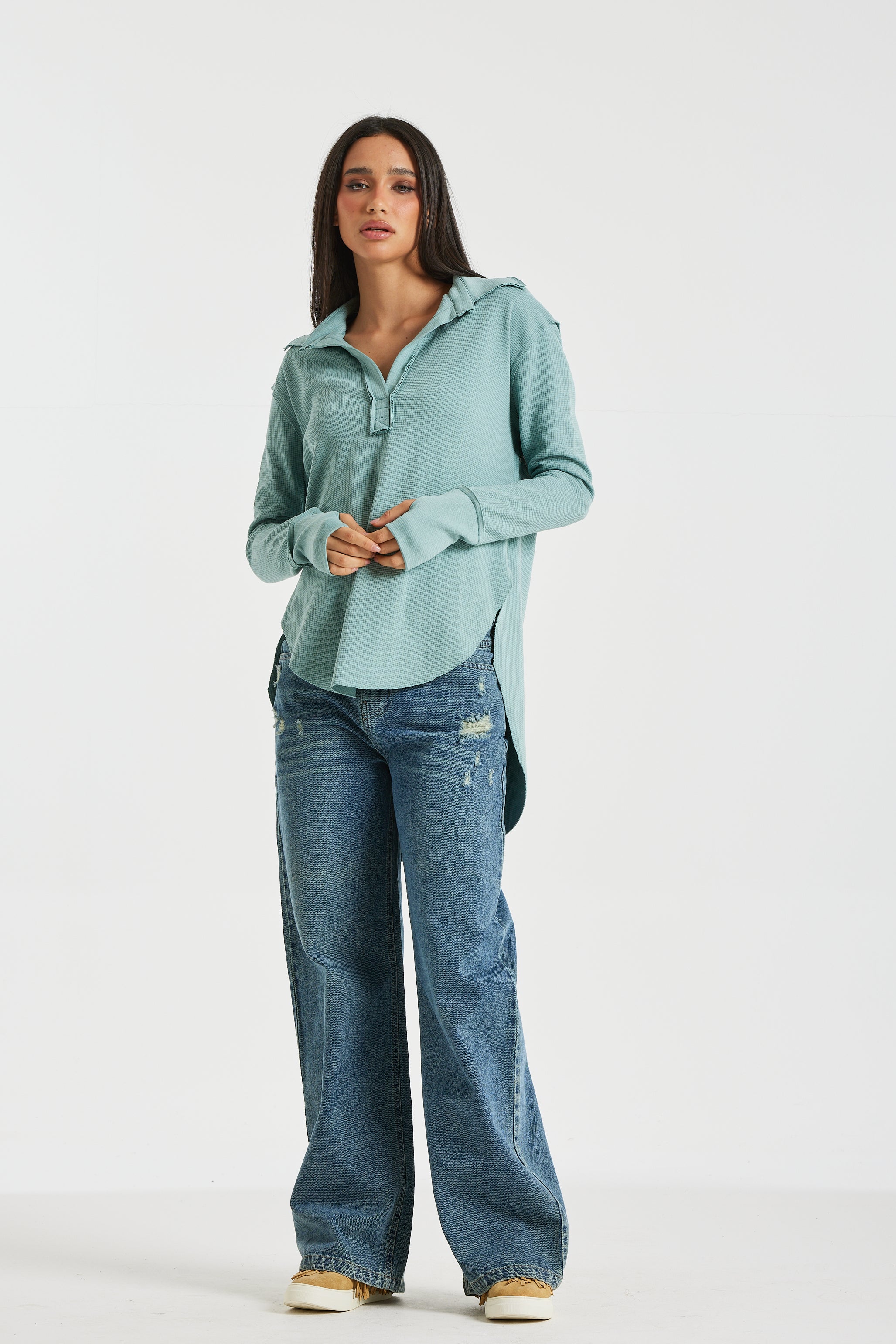 Rounded Hem Basic Top In Mint