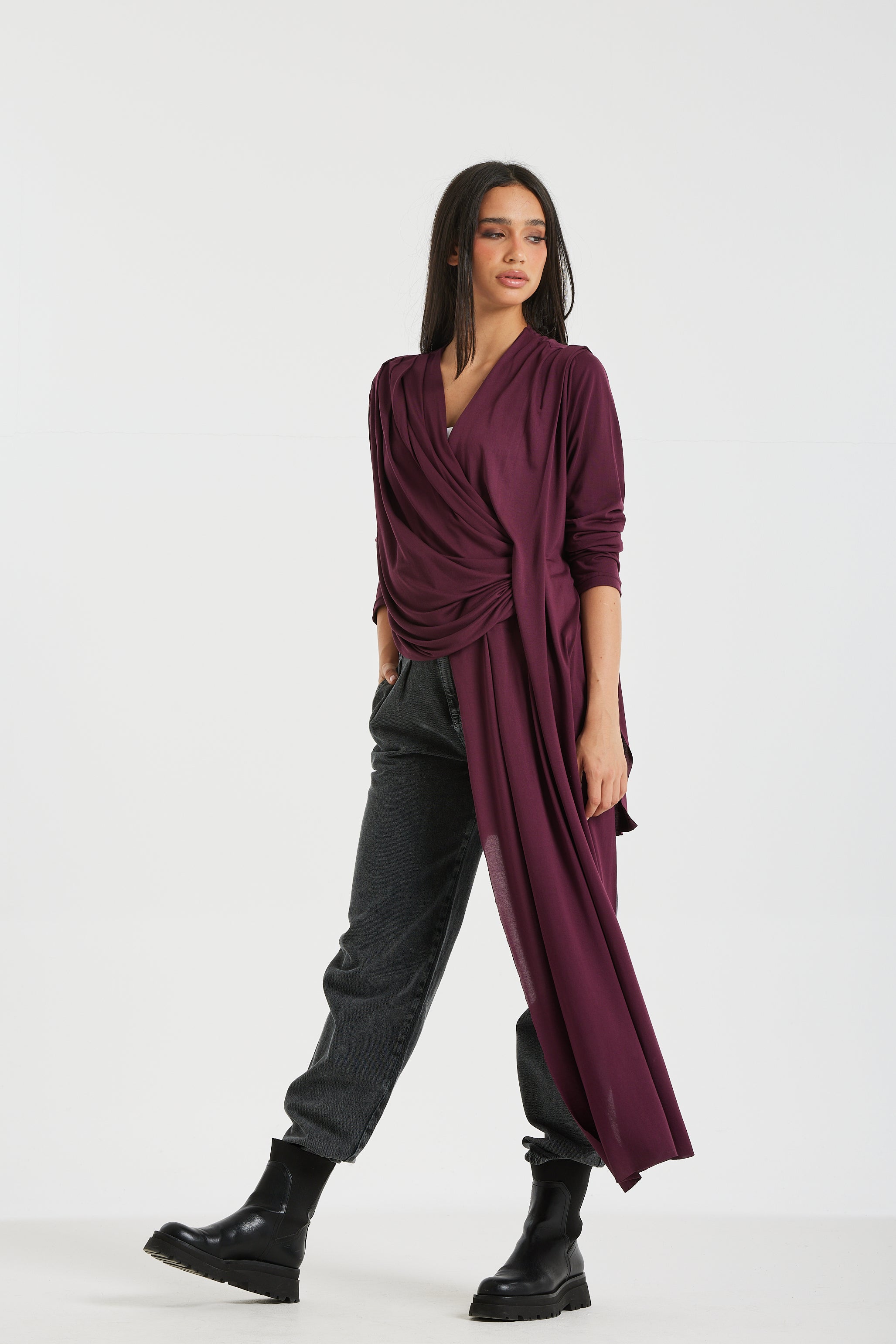 Maxi Side Draped Top in Burgundy