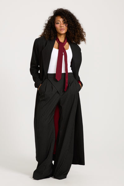 Tilted Zipper Classic Striped Pants