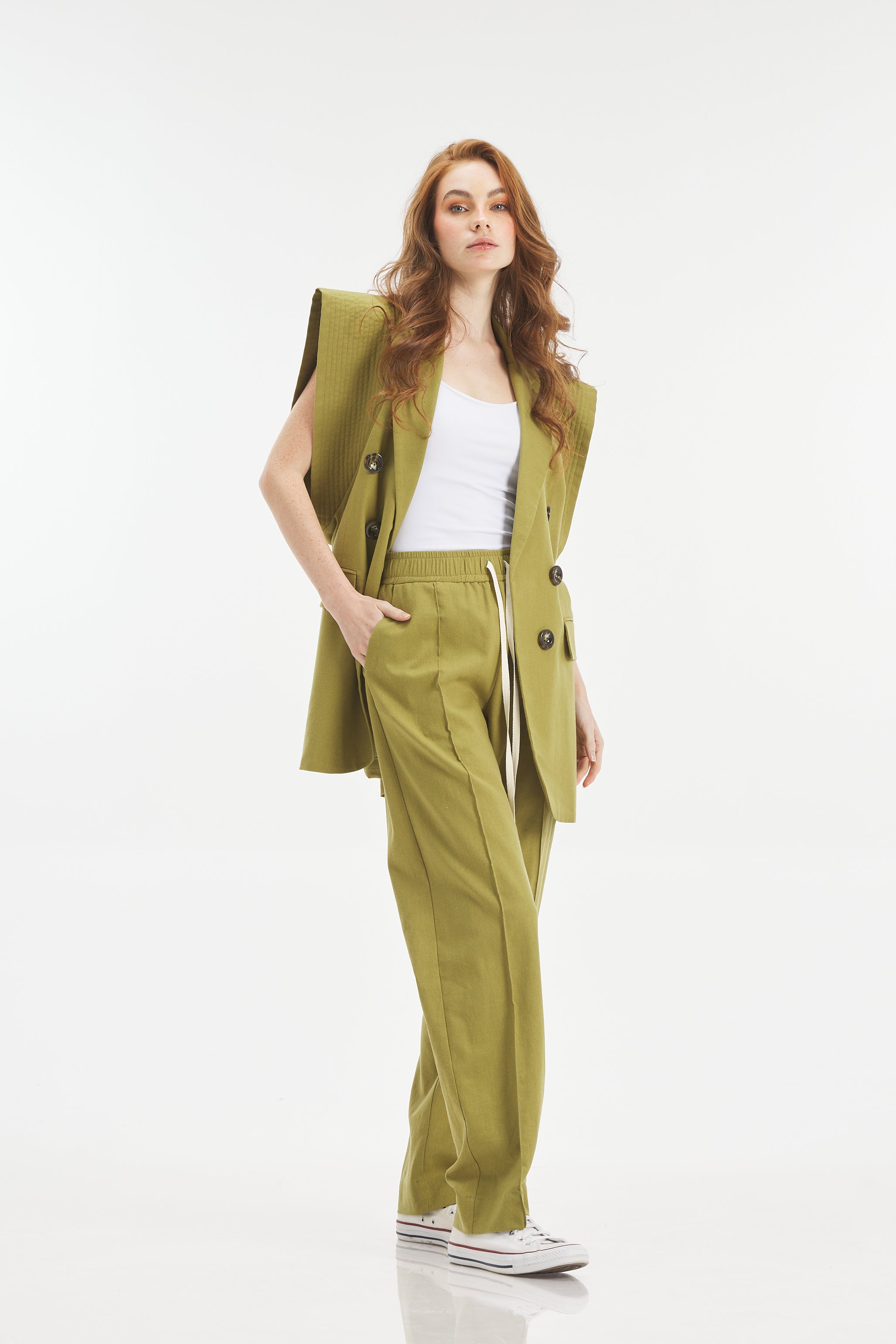 Apple green linen pants