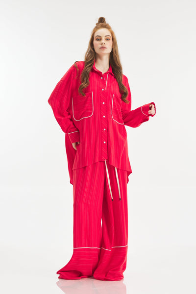 Asymmetrical Striped Red Shirt